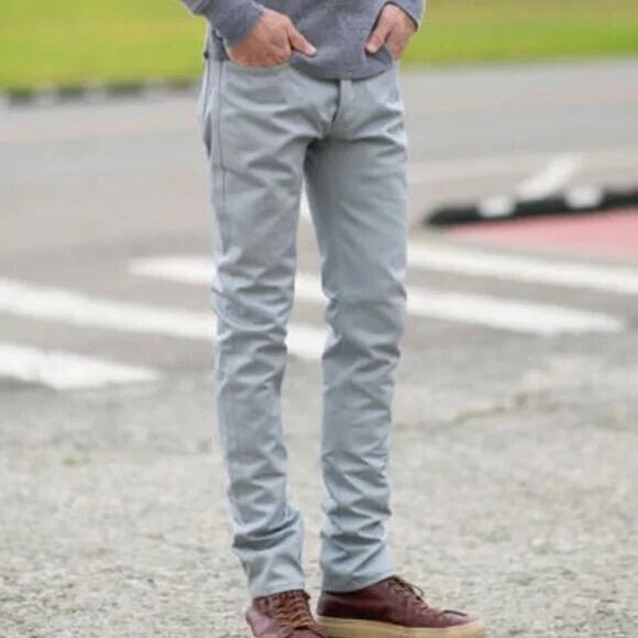 [Gustin] Light Gray Slim Straight Leg Linen Blend 5 Pocket Pants Men's Sz 31x32 - Picture 1 of 10